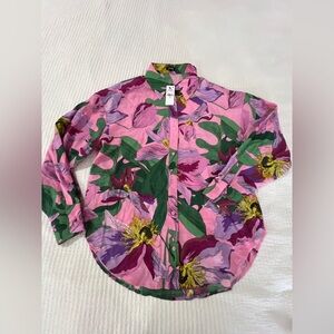 Express Pink and Green Floral Button Down Shirt Size M Rayon NWT